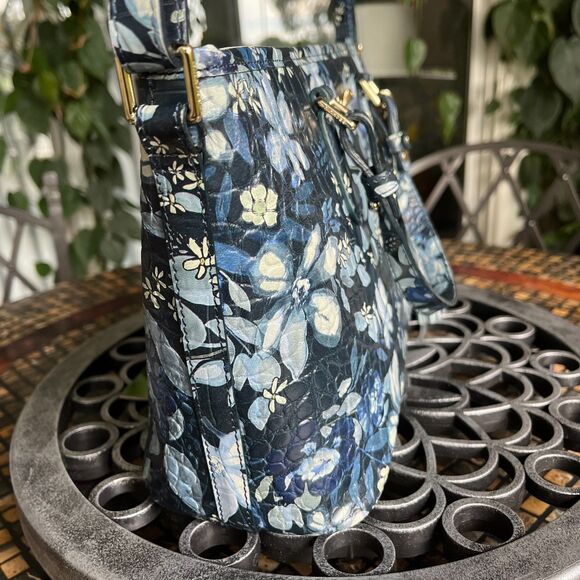 Brahmin Leather Croc Mini Asher Melbourne Blue Floral Bag & Ady Wallet EUC - Picture 12 of 12